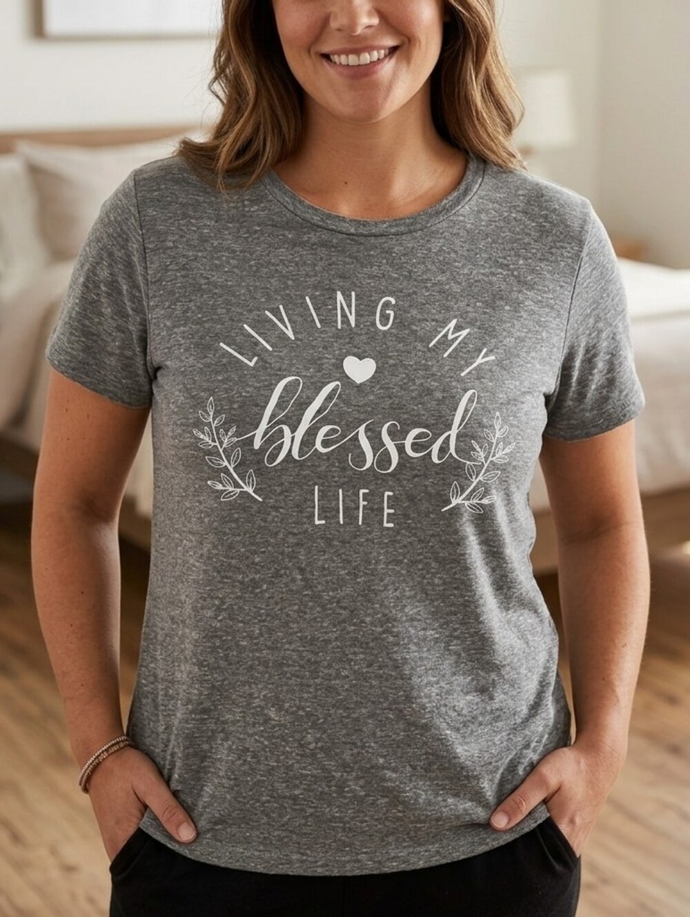 Gaze "Living My Blessed Life" Graphic Tee - Heather Gray - Women's Size Medium